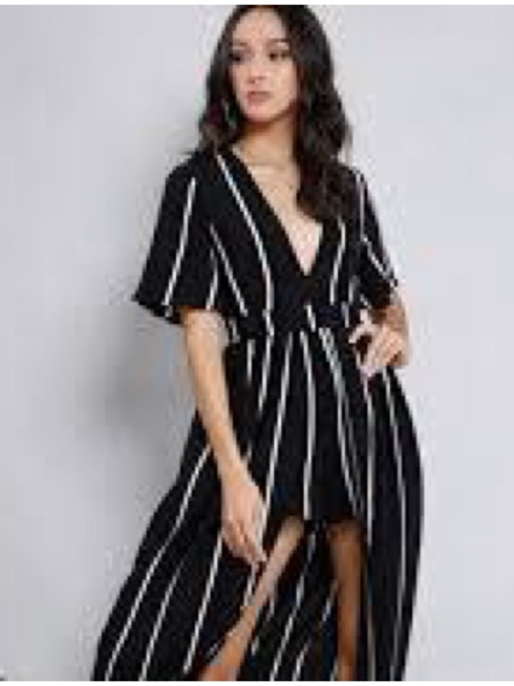 Haute Monde Black and White Striped High-Low Maxi Dress